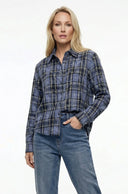 BLAUW GERUITE BLOUSE MET GLITTERS VAUDIN