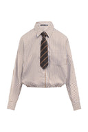 GESTREEPTE BLOUSE MET ELASTISCHE ZOOM