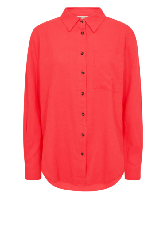 Blouse van Freequent met linnen look, borstzak en knoopsluiting