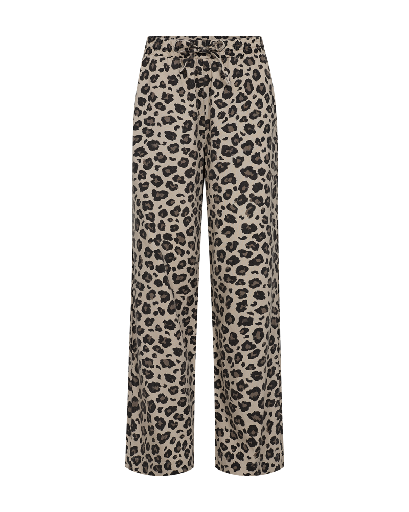 Leopard broek van Freequent met tailleband, zakken en linnen look