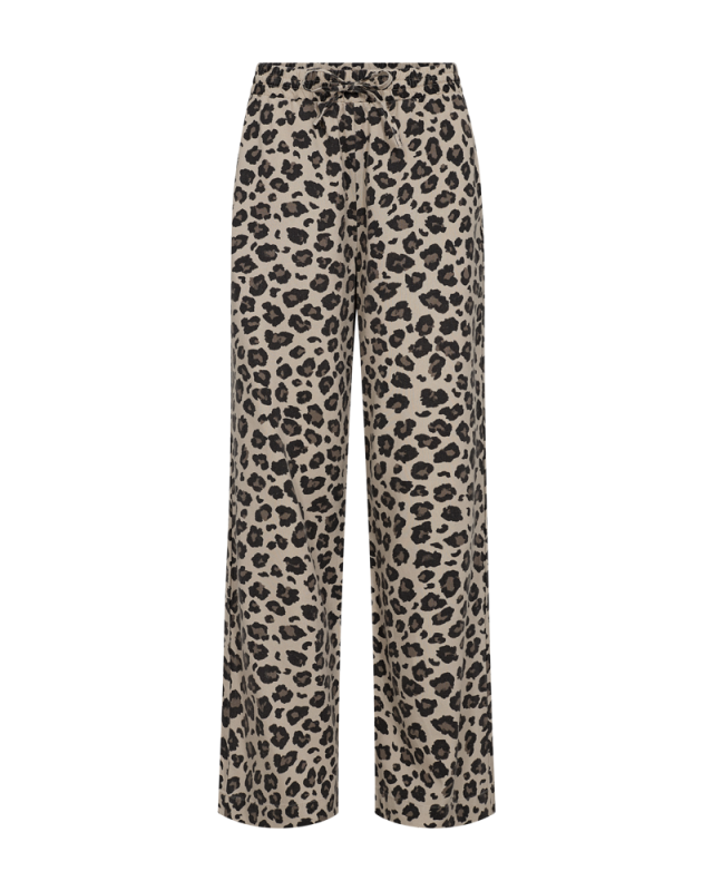 Leopard broek van Freequent met tailleband, zakken en linnen look