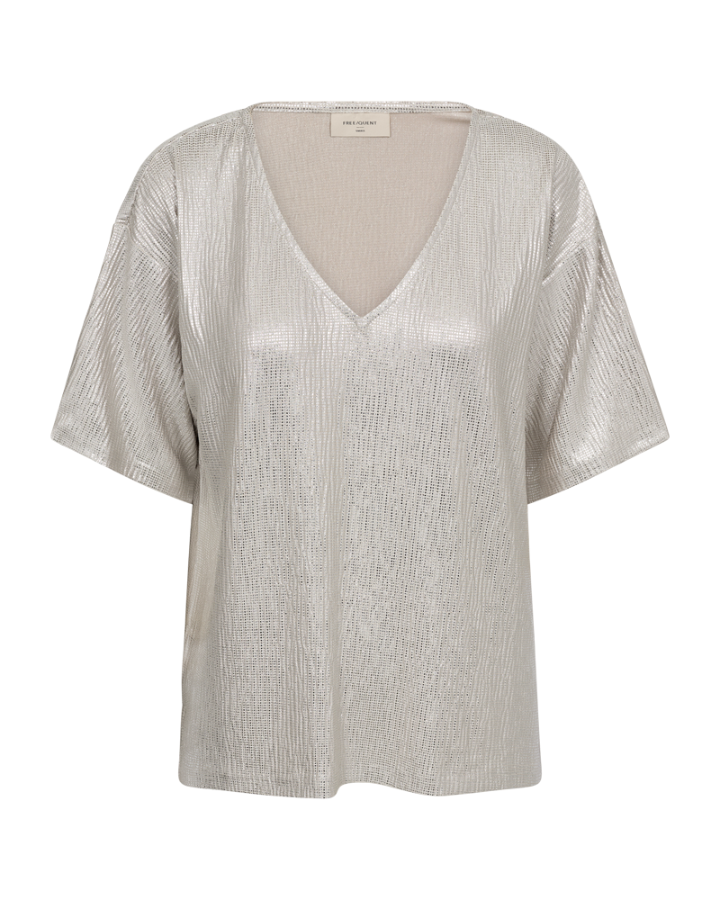 T-shirt met folieprint, sparkle, V-hals en dropped schouders van Freequent