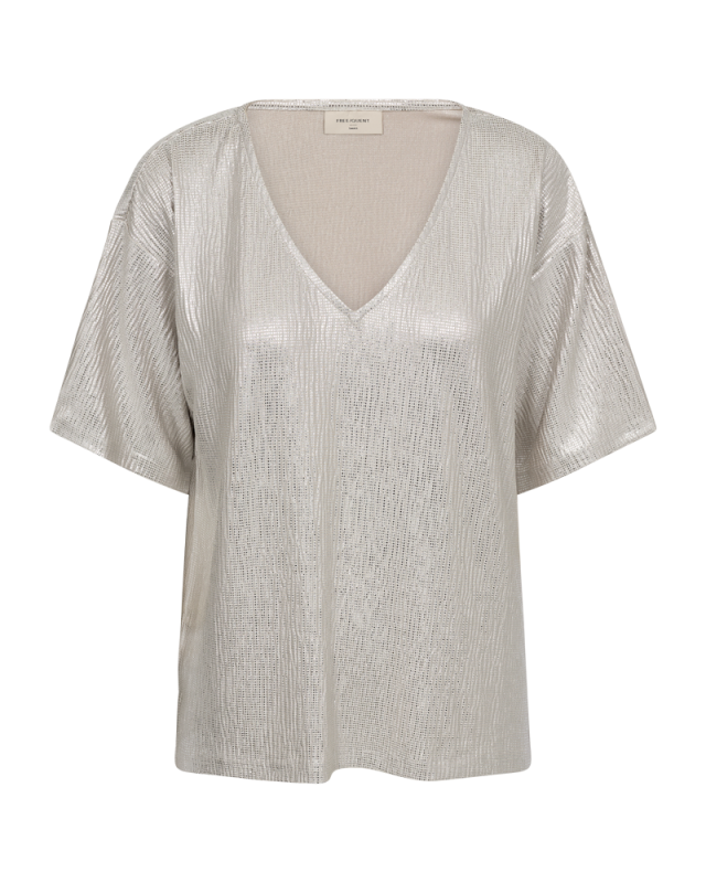 T-shirt met folieprint, sparkle, V-hals en dropped schouders van Freequent