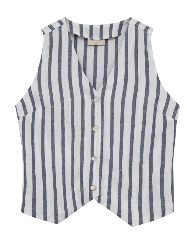 Linnenlook gilet met gestreept patroon en knopen van Freequent