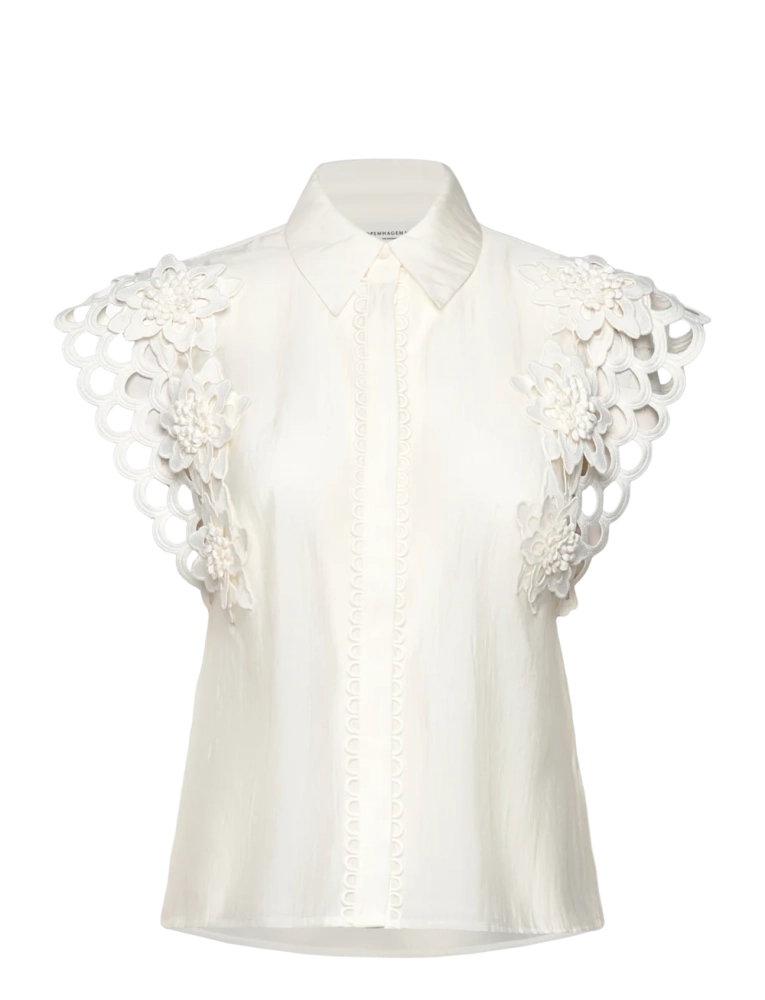 Elegante blouse met korte mouwen, bloemenpatroon en blinde knoopsluiting