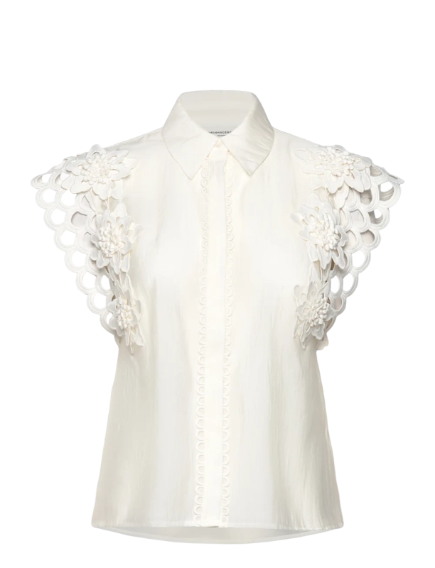 Elegante blouse met korte mouwen, bloemenpatroon en blinde knoopsluiting