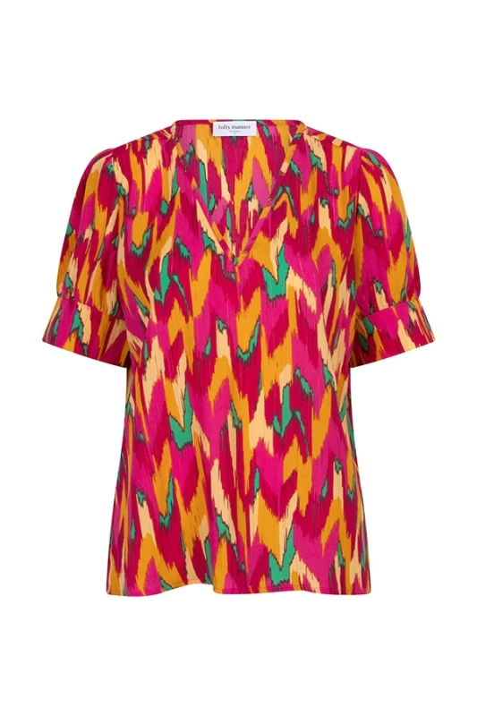 Kleurrijke blouse met V-hals en strikkoord op de mouw van Lofty Manner
