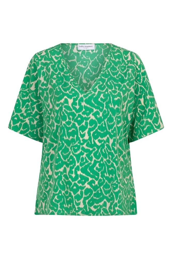 Losvallende blouse met korte mouw, print en V-hals van Lofty Manner