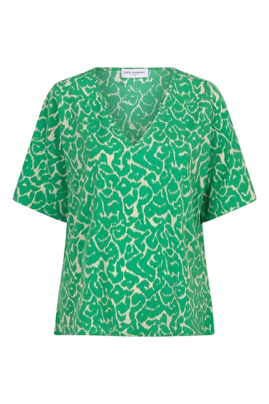 Losvallende blouse met korte mouw, print en V-hals van Lofty Manner