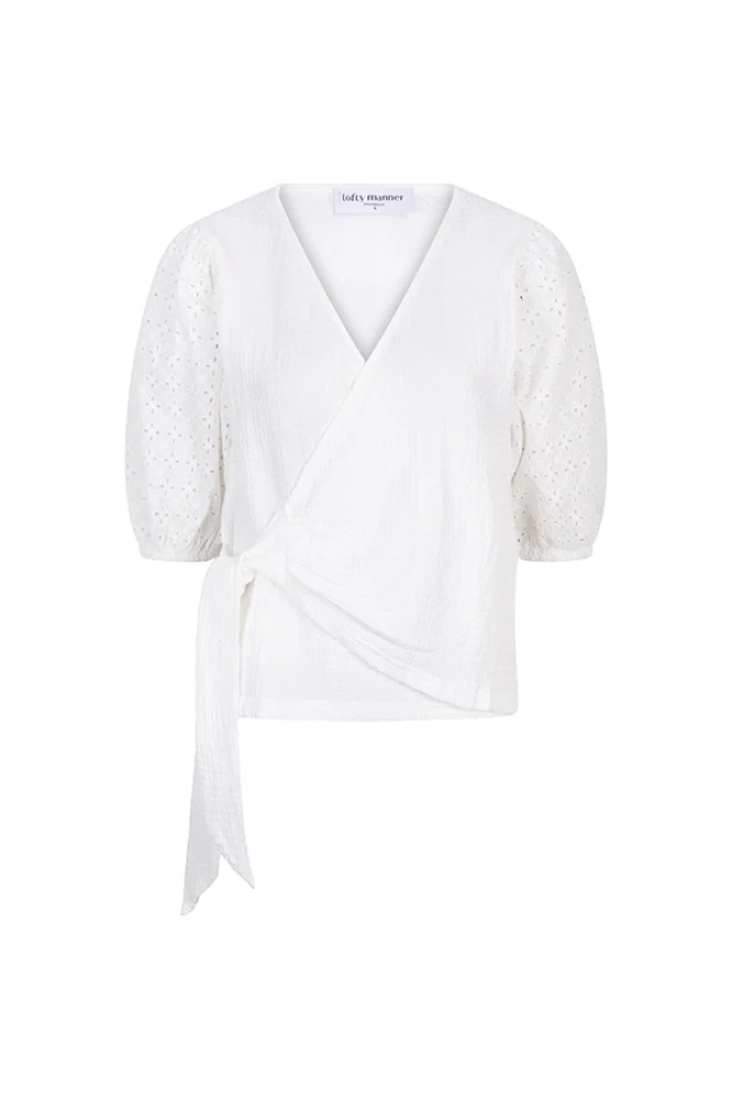 Witte wraptop van Lofty manner met geborduurd patroon