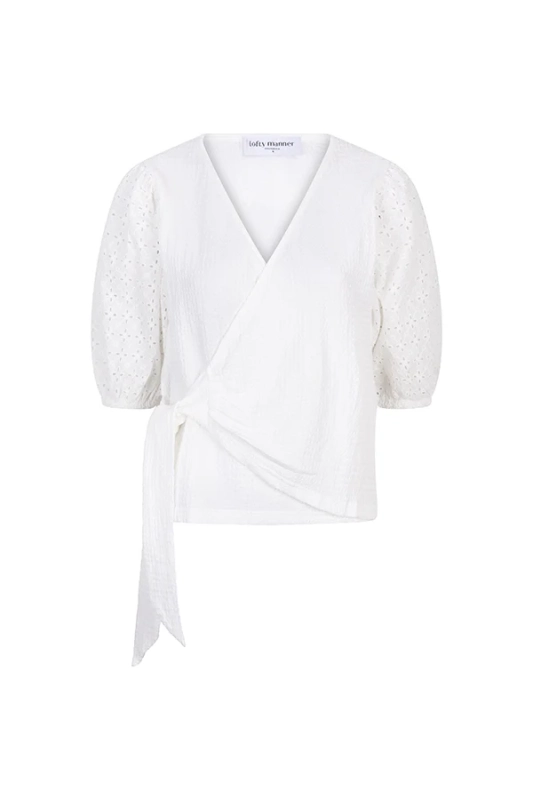 Witte wraptop van Lofty manner met geborduurd patroon