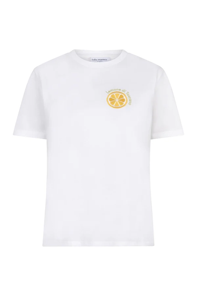 Wit basic t-shirt met geborduurde print van Lofty Manner