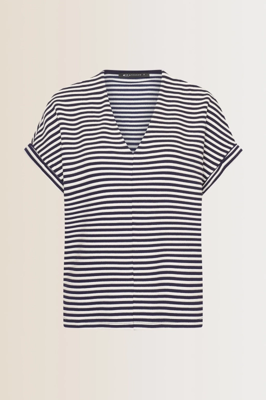 T-shirt V-hals gestreept Expresso - Blauw