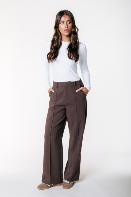 Broek Rus Uni Pintuck Straight - Bruin