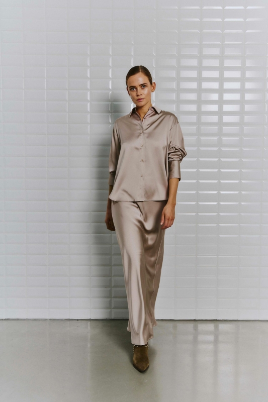 Blouse Dagmar Sateen - Camel & Marine