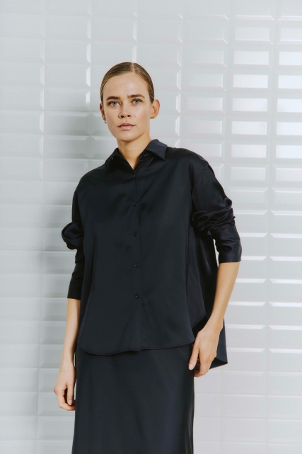 Blouse Dagmar Sateen - Camel & Marine